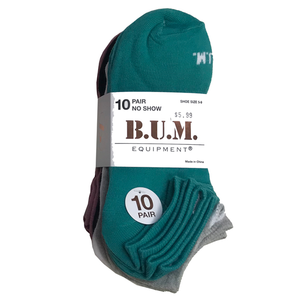 BUM-Ladie-10-PAIR-No-Show-Socks-Green-White-Black-Gray