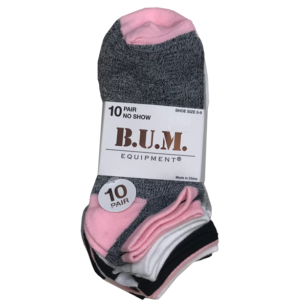 BUM-Ladie-10-PAIR-No-Show-Socks-Pink-and–Gray-Black-White
